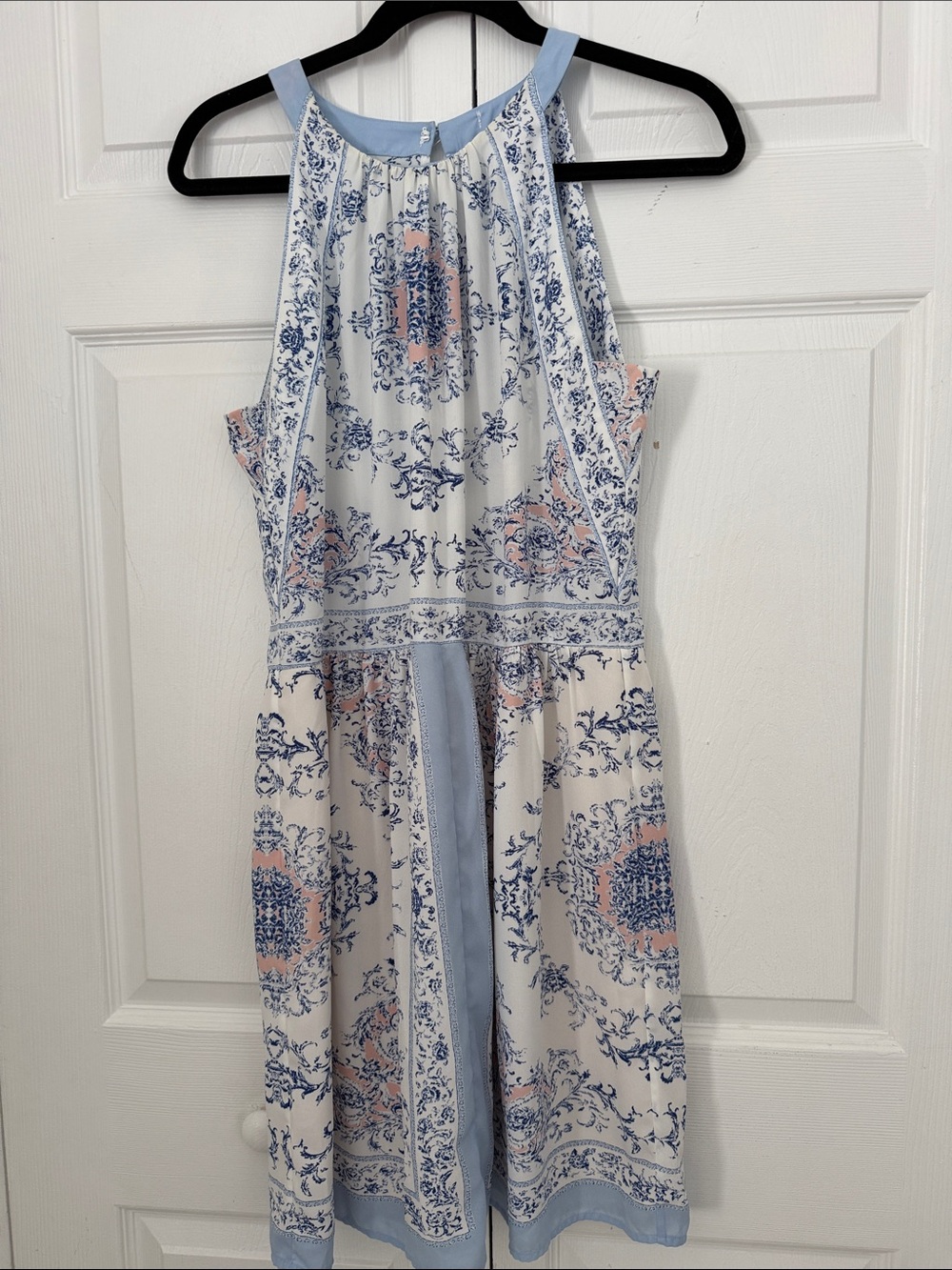 Philosophy Halter Mini Dress size L  Baroque Floral Coastal Cottagecore Boho - Picture 3 of 13